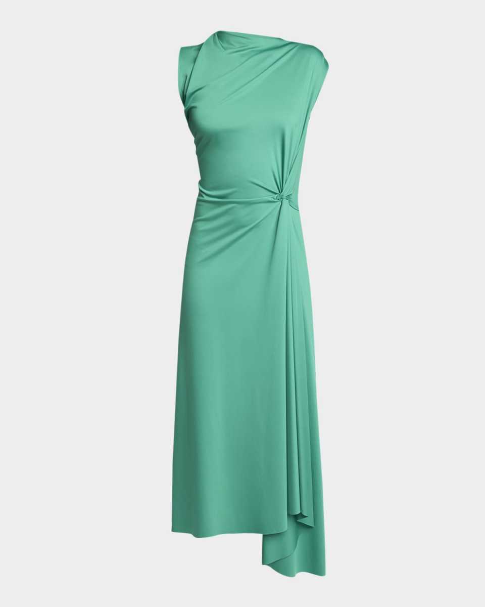 Twisted Knot Asymmetric Drape Midi Dress